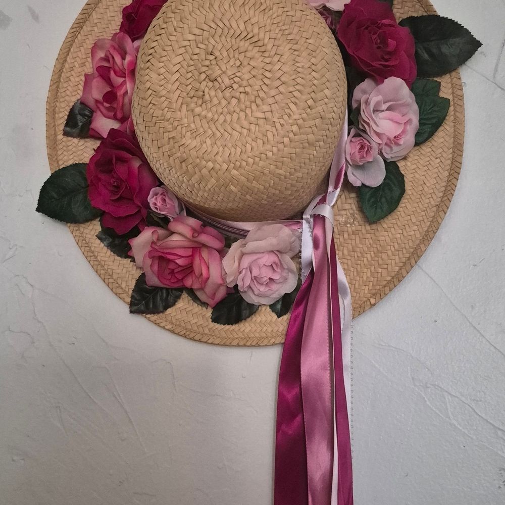 Floral Straw Hat with Pink Accents